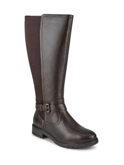 Pavers Wide Fit Leather Elasticated Long Boots Brown New