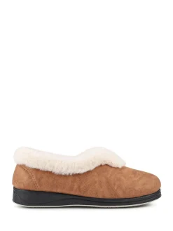 Pavers Wide Fit Memory Foam Cosy Slippers Brown