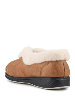 Pavers Wide Fit Memory Foam Cosy Slippers Brown
