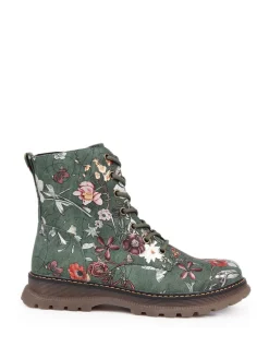 Pavers Lace Up Floral Boots Green Clearance