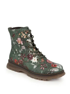 Pavers Lace Up Floral Boots Green Clearance