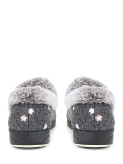 Pavers Grey Floral Faux Fur Slippers Sale
