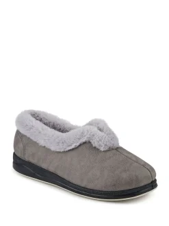 Pavers Wide Fit Memory Foam Cosy Slippers Grey Hot