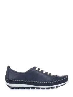 Pavers Ladies Leather Lace-Up Trainers Navy Online