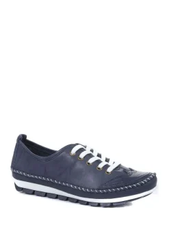 Pavers Ladies Leather Lace-Up Trainers Navy Online