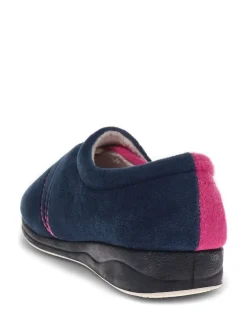 Pavers Wide Fit Ladies Touch Fasten Full Slippers With Permalose Sole Navy Raspberry Sale