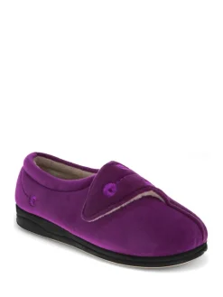 Pavers Wide Fit Ladies Touch Fasten Full Slippers With Permalose Sole Purple Hot