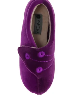Pavers Wide Fit Ladies Touch Fasten Full Slippers With Permalose Sole Purple Hot