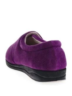 Pavers Wide Fit Ladies Touch Fasten Full Slippers With Permalose Sole Purple Hot