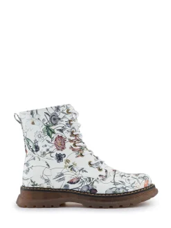 Pavers Lace Up Floral Boots White Hot
