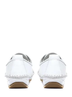 Pavers Ladies Leather Lace-Up Trainers White Clearance