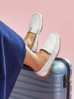 Pavers Leather Moccasins White-Silver Sale