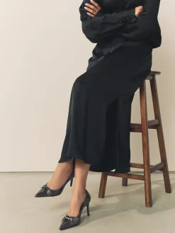 Next Forever Comfort® Bow Detail Leather Mid Court Shoes Pewter Clearance