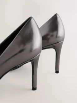 Next Forever Comfort® Bow Detail Leather Mid Court Shoes Pewter Clearance