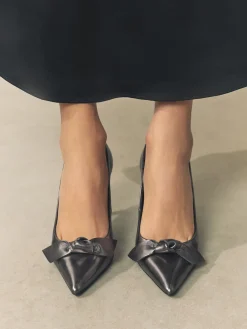 Next Forever Comfort® Bow Detail Leather Mid Court Shoes Pewter Clearance