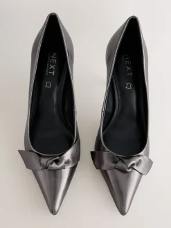 Next Forever Comfort® Bow Detail Leather Mid Court Shoes Pewter Clearance