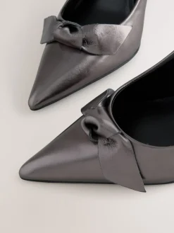 Next Forever Comfort® Bow Detail Leather Mid Court Shoes Pewter Clearance