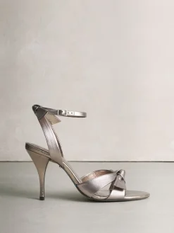 Next Signature Premium Leather Studded Bow Heeled Sandals Pewter Online