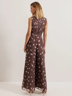 Phase Eight Brown Maxine Spot Chiffon Jumpsuit Clearance