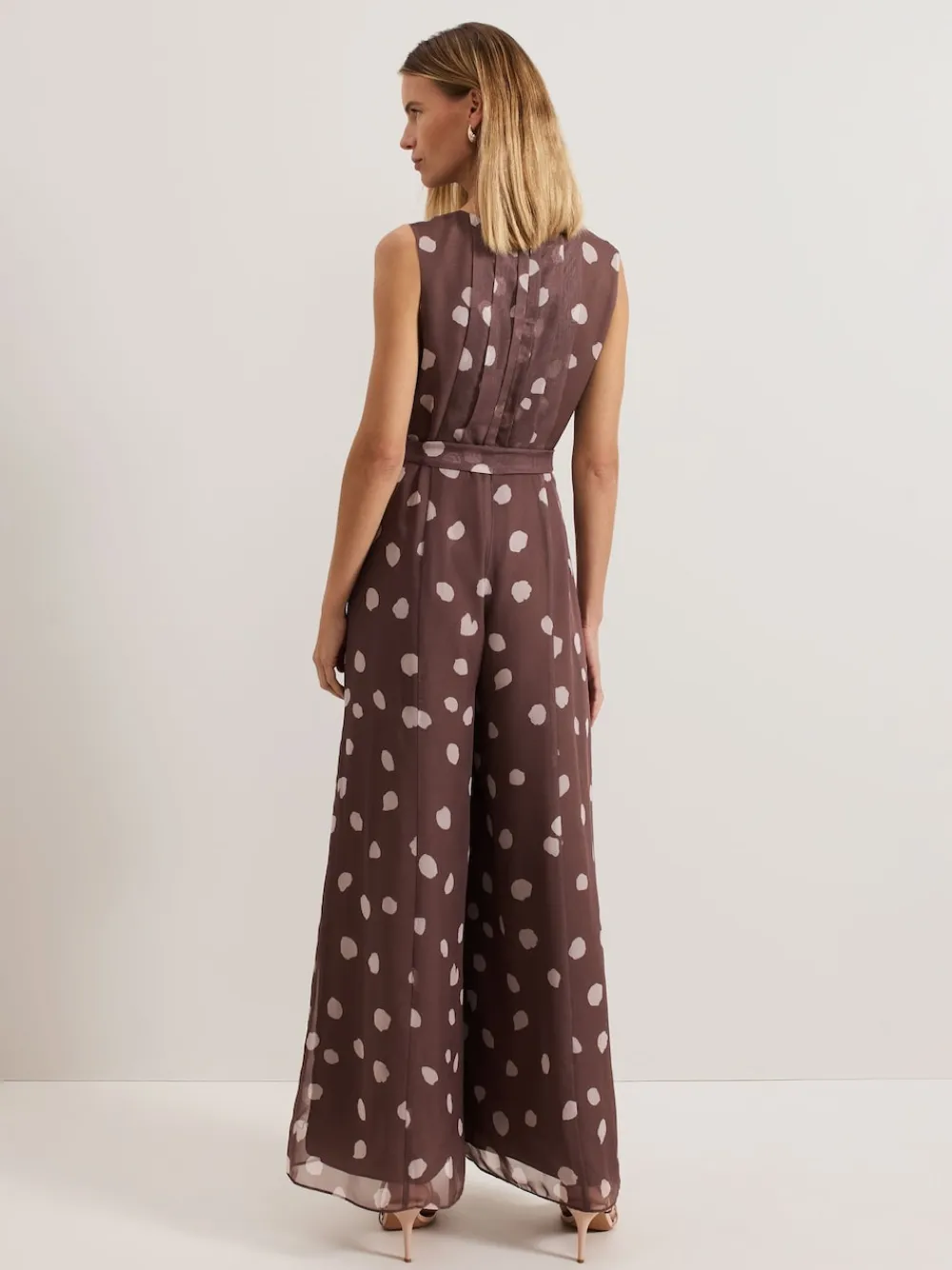 Phase Eight Brown Maxine Spot Chiffon Jumpsuit Clearance
