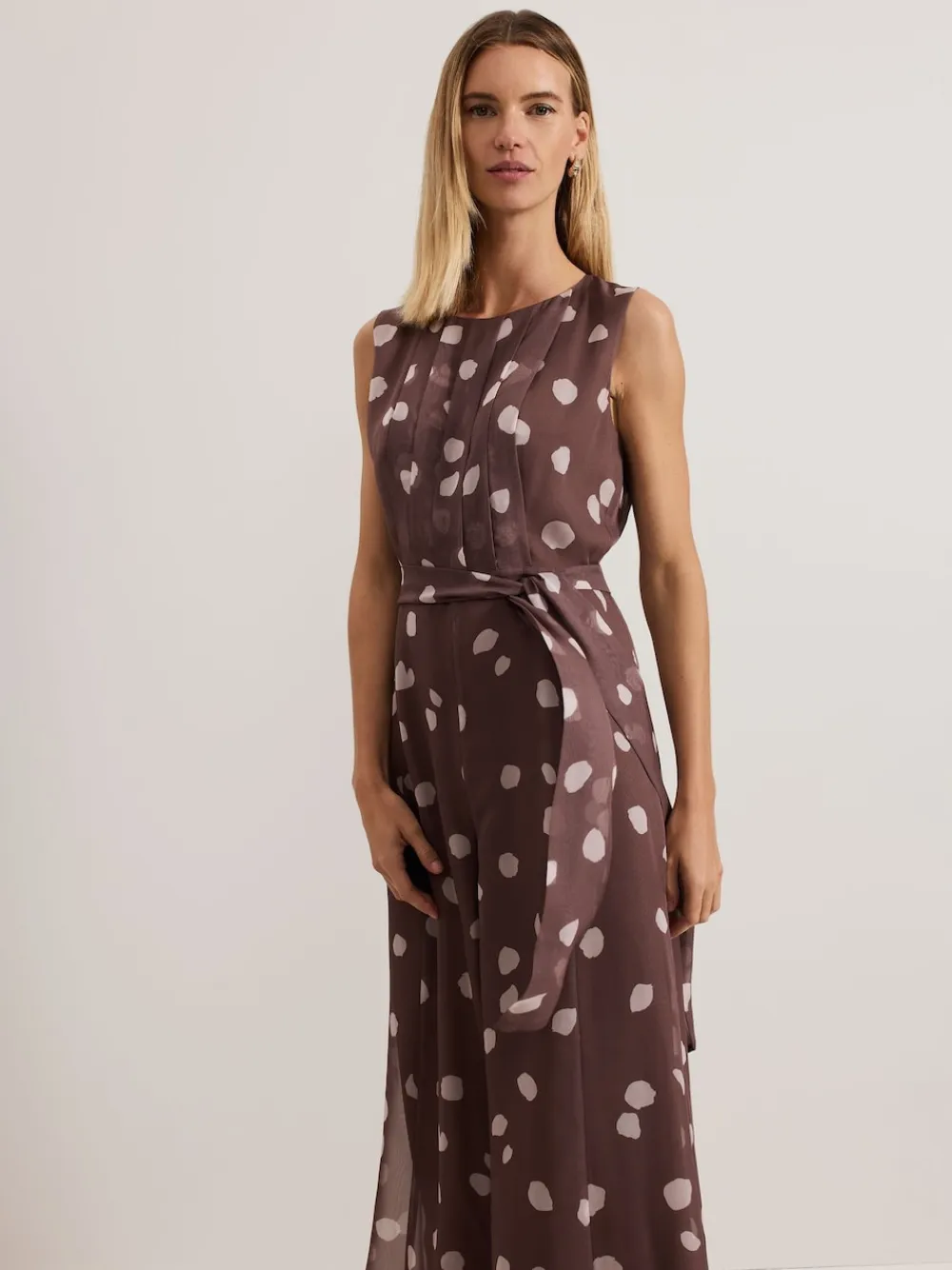 Phase Eight Brown Maxine Spot Chiffon Jumpsuit Clearance