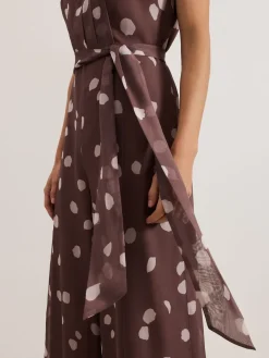 Phase Eight Brown Maxine Spot Chiffon Jumpsuit Clearance