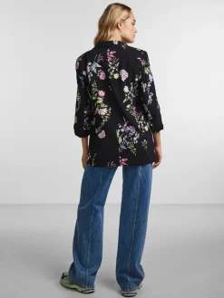 PIECES Black Floral Ruched Sleeve Blazer Sale