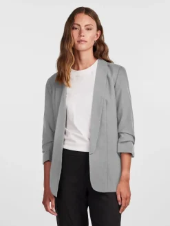 PIECES Grey Ruched Sleeve Blazer Outlet