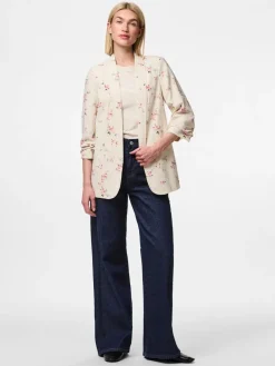 PIECES White 3/4 Sleeve Printed Blazer