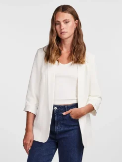 PIECES White Ruched Sleeve Blazer Clearance