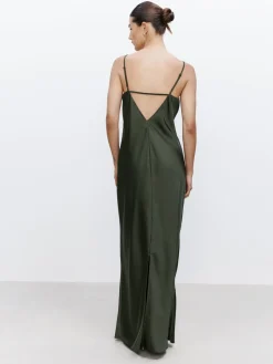 Next Pine Green Satin Cowl Neck Wedding Guest Bridesmaid Maxi Dress