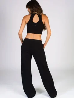 Pineapple Black Womens Cargo Wide Leg Joggers Hot