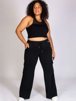 Pineapple Black Womens Cargo Wide Leg Joggers Hot