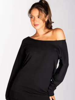 Pineapple Womens Off Shoulder Longline Sweatshirt Black New