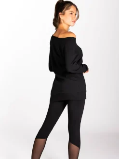 Pineapple Womens Off Shoulder Longline Sweatshirt Black New