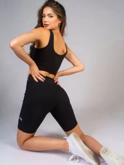 Pineapple Black Womens Rib Cycling Shorts with Pocket Sale