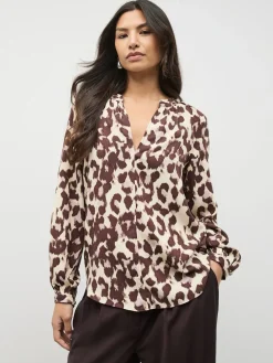 Next Pink Animal Print Long Sleeve V-Neck Blouse Clearance