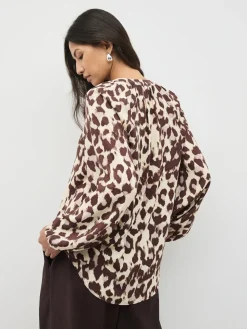 Next Pink Animal Print Long Sleeve V-Neck Blouse Clearance