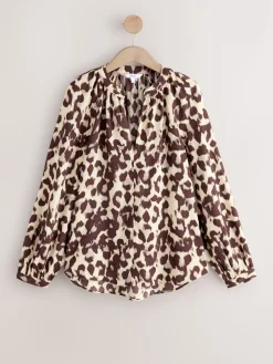 Next Pink Animal Print Long Sleeve V-Neck Blouse Clearance