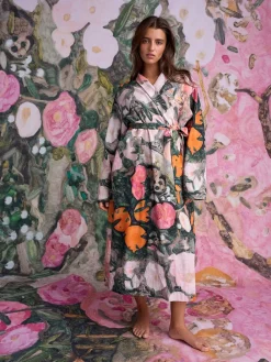 Next Pink Benjamin Macgregor Scene Print Satin Dressing Gown Outlet