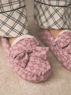Next Pink Check Heart Moccasin Slippers Best