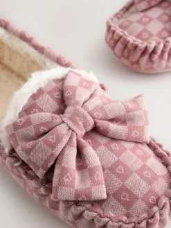 Next Pink Check Heart Moccasin Slippers Best