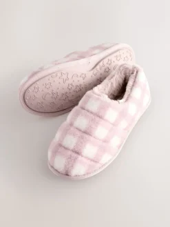Next Quilted Faux Fur Shoot Slippers Pink Check Outlet