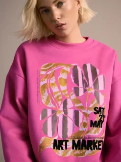Next Cotton Rich Fruit Art Graphic Longsleeve Crewneck Sweatshirt Pink Outlet