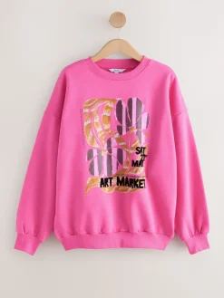 Next Cotton Rich Fruit Art Graphic Longsleeve Crewneck Sweatshirt Pink Outlet