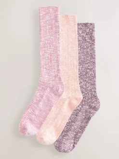 Next Cotton Slub Slouchy Ankle Socks 3 Pack Pink New