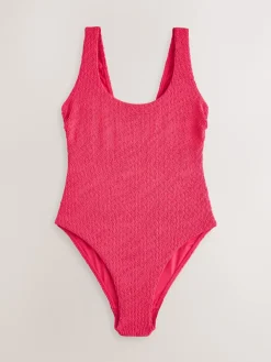 Next Wide Strap Tummy Control Scoop Swimsuit Pink Crinkle New