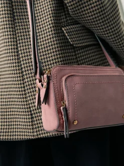 Next Double Zip Cross-Body Faux Suede Bag Pink New