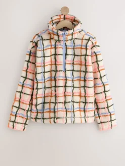 Next Pink/ Ecru Check Soft Touch Cosy Teddy Borg Quarter Zip Fleece New