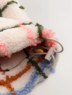 Next Pink/ Ecru Check Soft Touch Cosy Teddy Borg Quarter Zip Fleece New